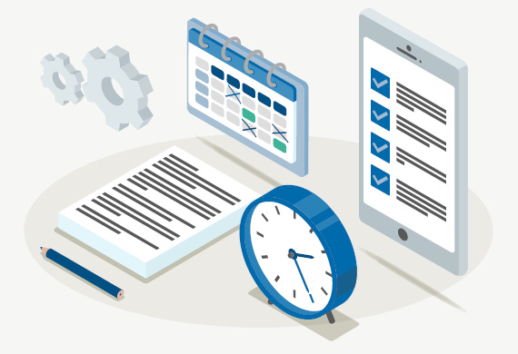 Illustration Uhr, Kalender, Block