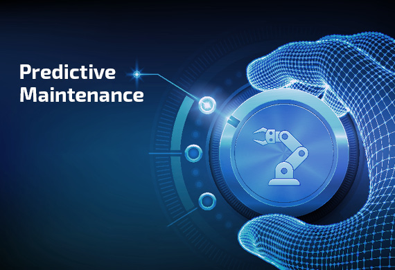 Illustration mit digitaler Hand und Schriftzug Predictive Maintenance