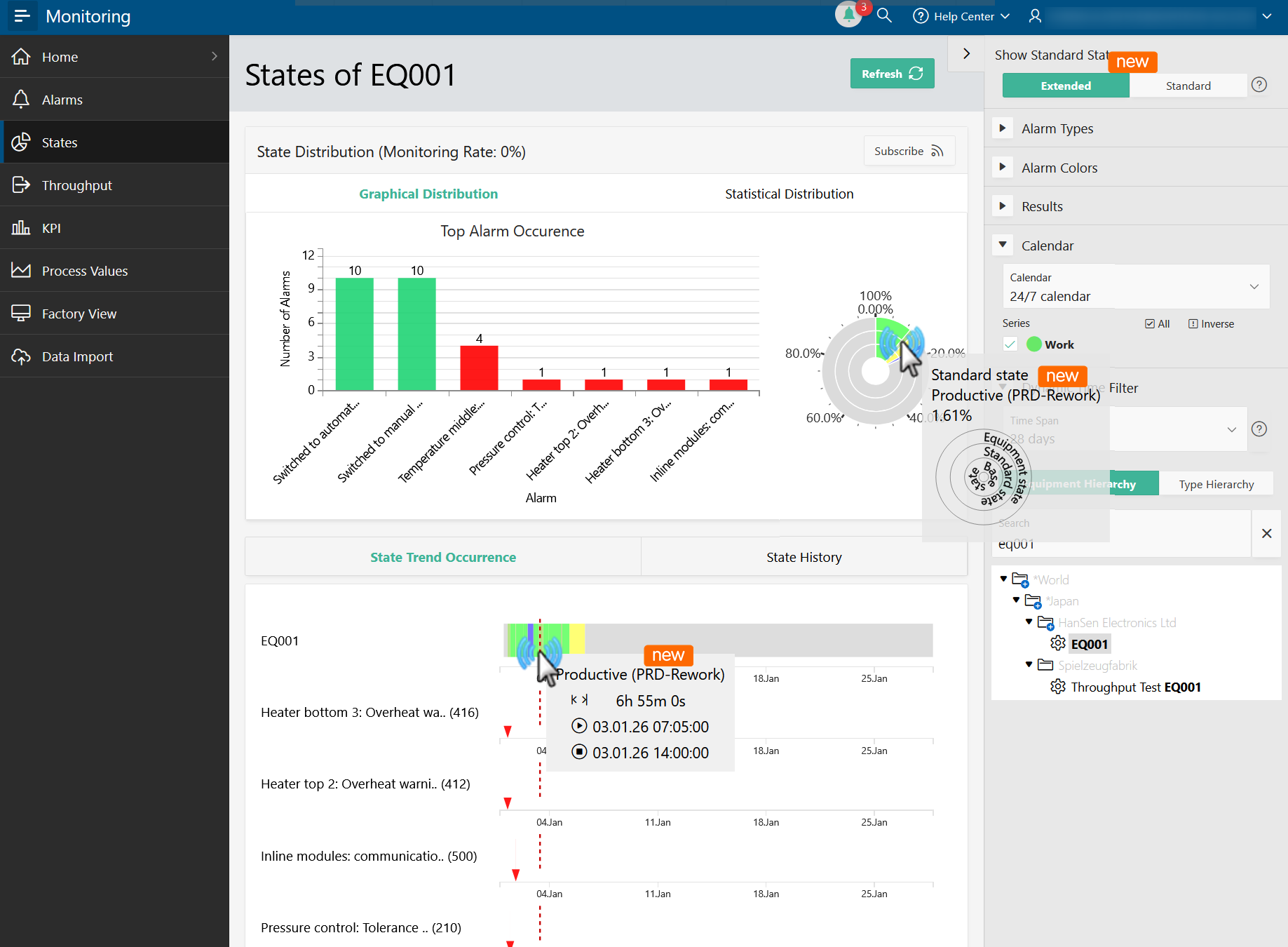 Screenshot aus der Benutzeroberfläche in der EquipmentCloud